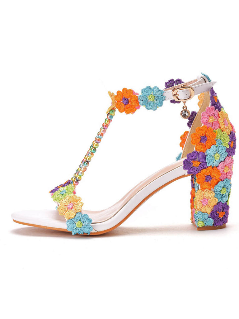 Beaded Flower Hand Embroidered High Heeled Sandals — vintage vintage charm for her modern wardrobe