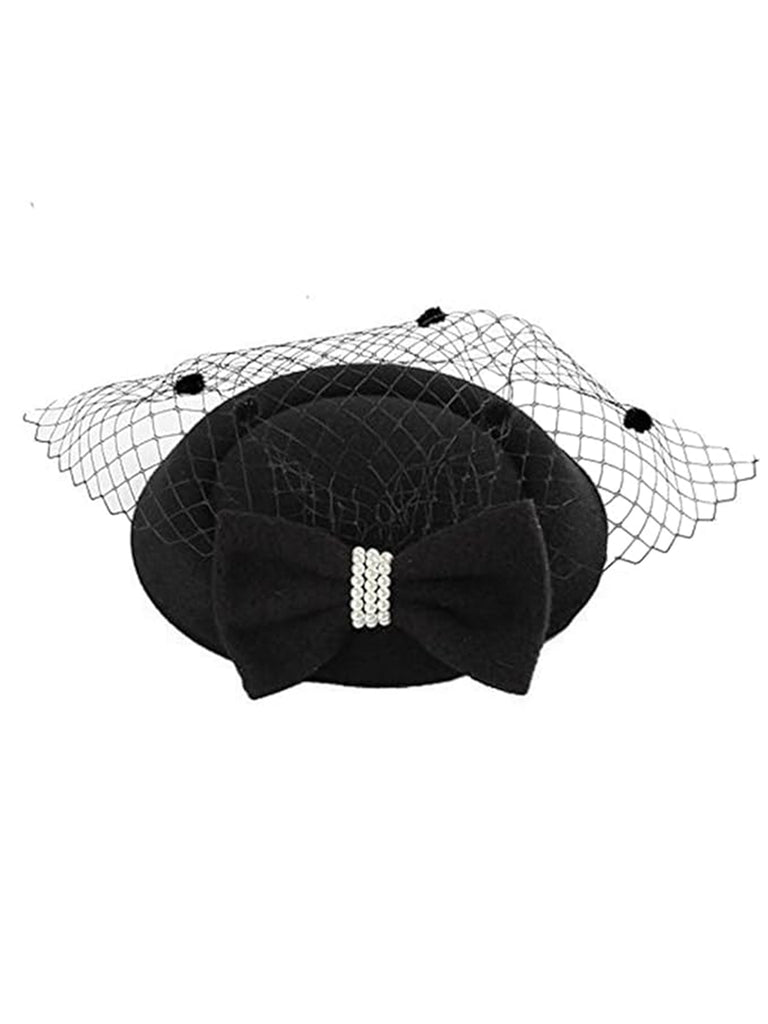 Beading Flannelette Hat With Veil - vintage fashion, retro style