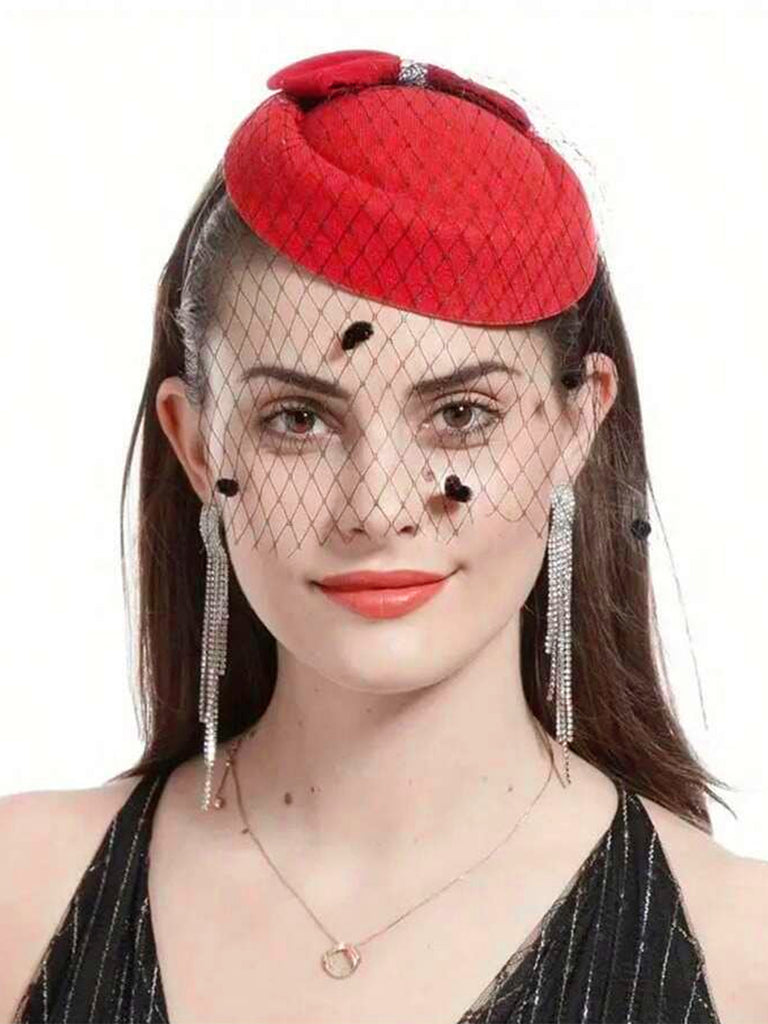 Beading Flannelette Hat With Veil - vintage fashion, retro style