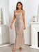 Beige 1920s Spaghetti Straps Sequined Split Dress: where 1920s romance meets her modern spirit