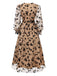 Beige 1930s Flocked Floral Mesh V-Neck Dress - vintage dress, retro fashion