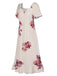 Beige 1930s Floral Square Collar Ruffles Puff Nightgowns, vintage fashion, retro style - perfect for women who love vintage and retro fashion