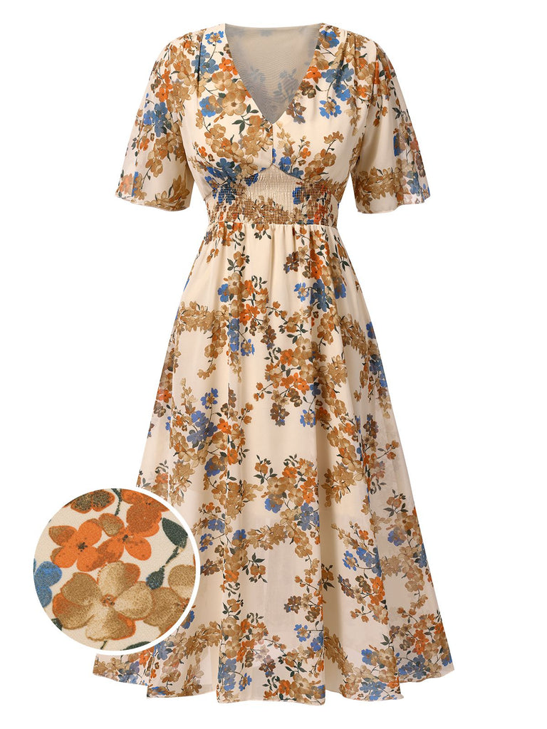 1930s VNeck Floral Elastic Waist | 1930s | vintage dress, retro fashion