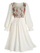 Beige 1940s Floral Ruffle Sleeve Patchwork Dress - vintage dress, retro fashion