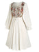 Beige 1940s Floral Ruffle Sleeve Patchwork Dress - vintage dress, retro fashion