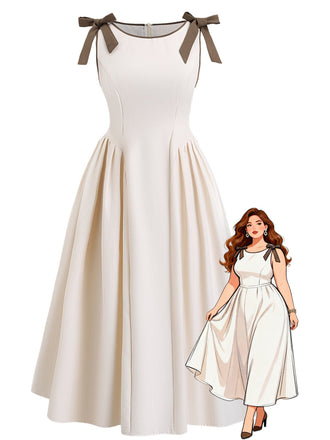 Beige 1940s Dress Sleeveless Dress