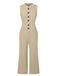 She finds her 1940s story in this Beige 1940s Pockets Solid Sleeveless Jumpsuit