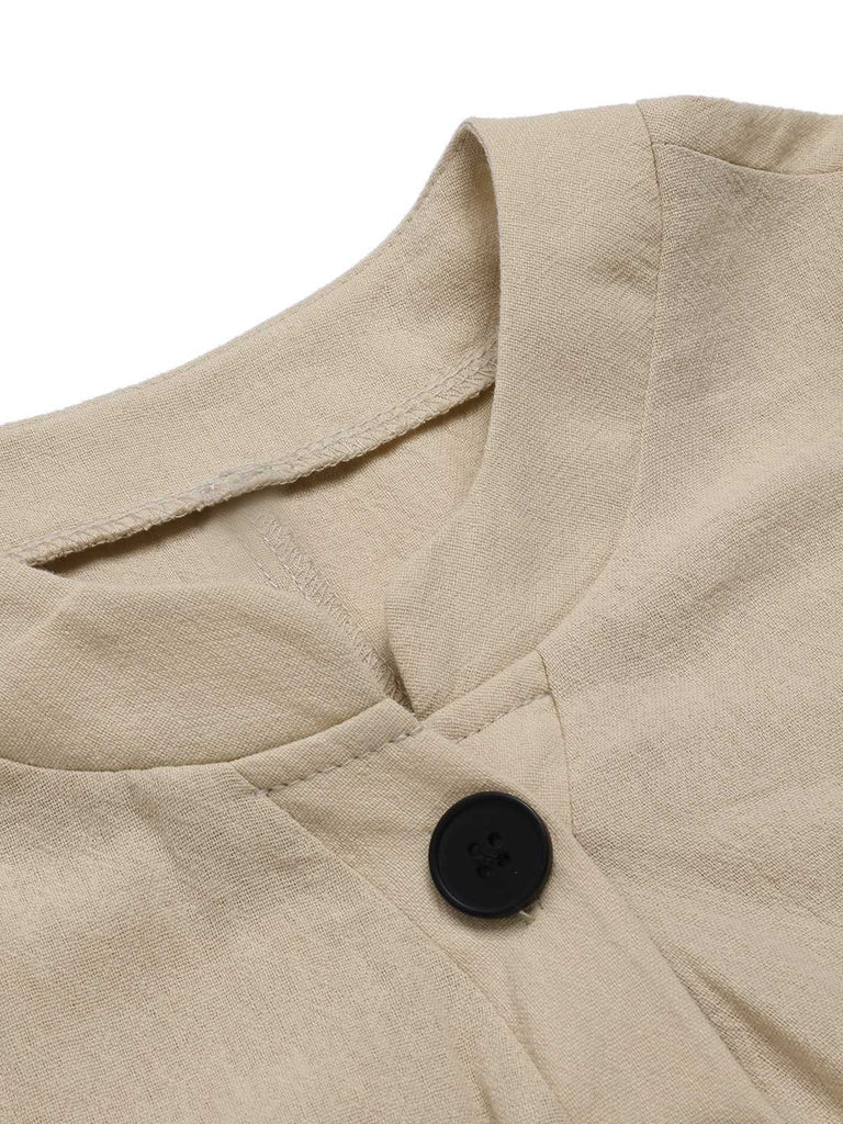 Beige 1940s Pockets Solid Sleeveless Jumpsuit — 1940s style that transcends decades