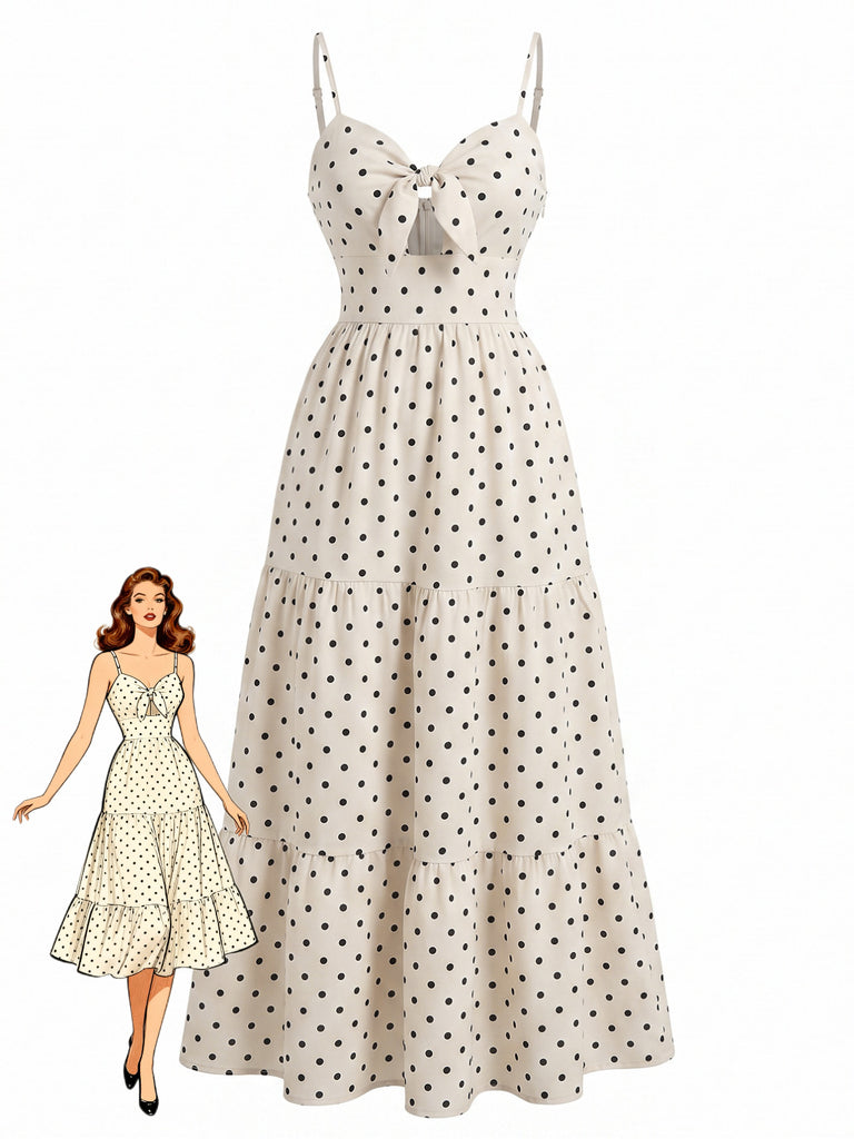 Beige 1940s Polka Dot Vintage Dress