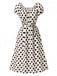 She slips into this Beige 1940s Polka Dot Puff Sleeves Dress and suddenly it's a 1940s daydream