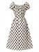 Beige 1940s Polka Dot Puff Sleeves Dress: where 1940s romance meets her modern spirit