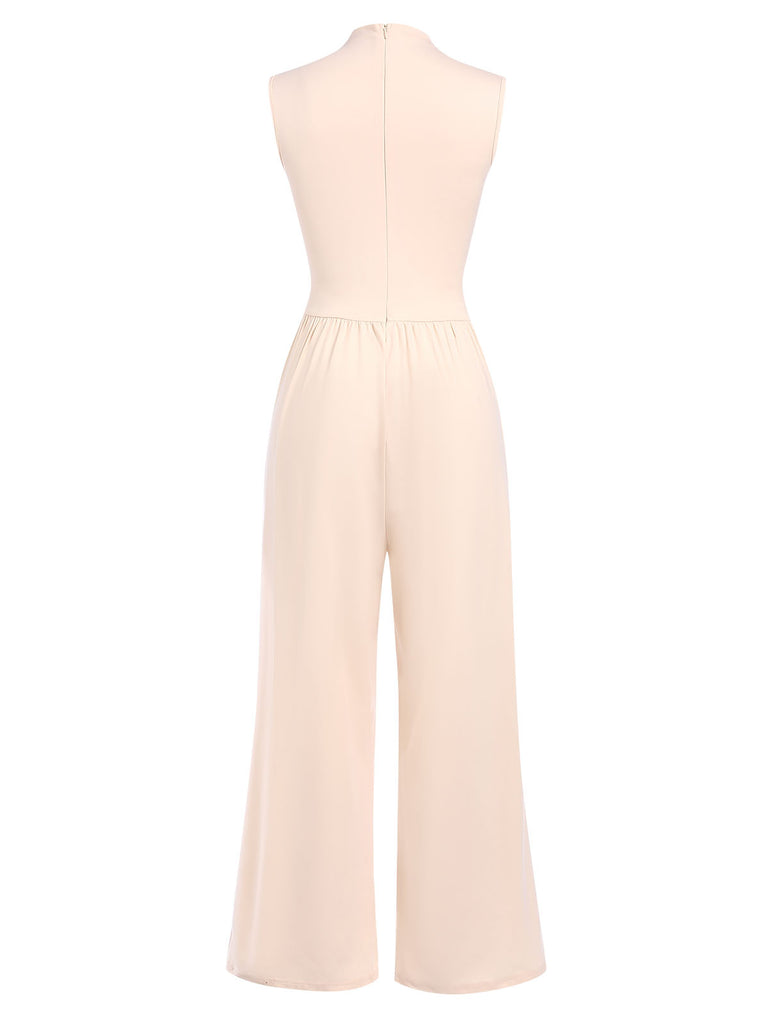 Beige 1940s Solid High Neck Jumpsuit, vintage romper, retro jumpsuit - perfect for women who love vintage and retro fashion