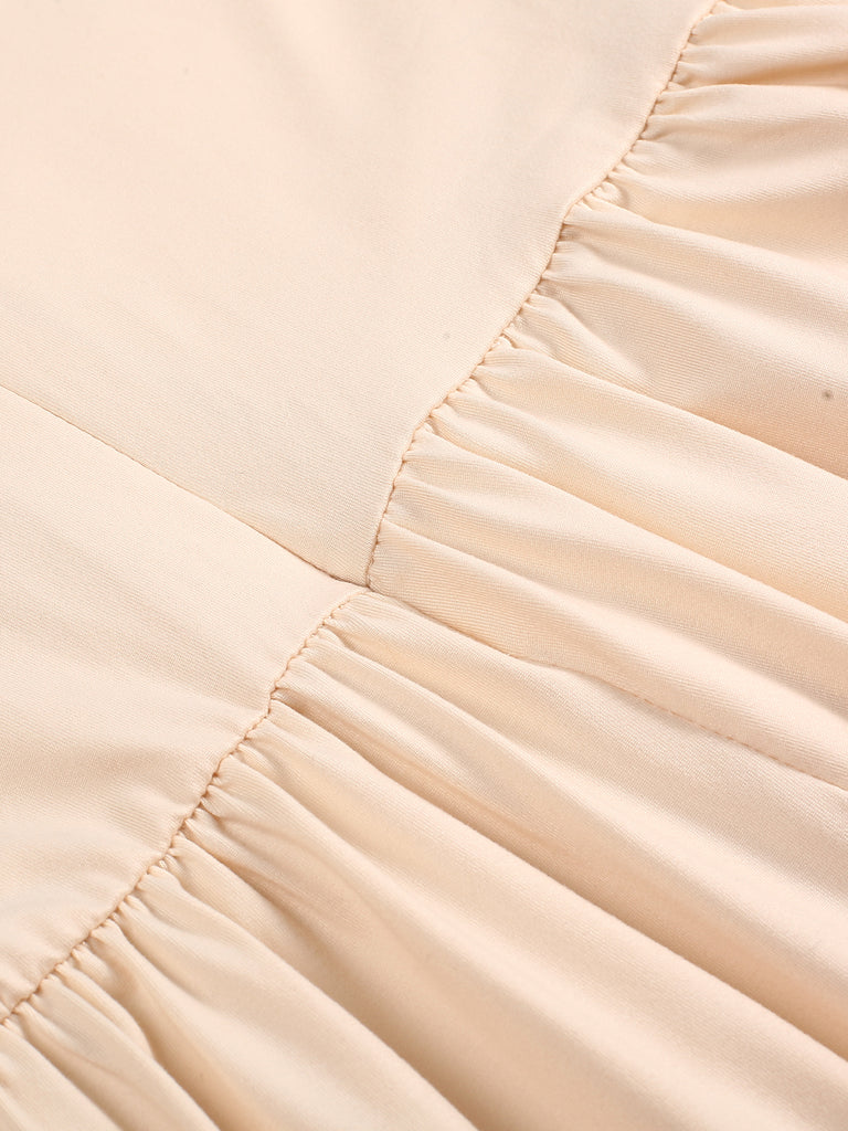 Beige 1940s Solid High Neck Jumpsuit, vintage romper, retro jumpsuit - perfect for women who love vintage and retro fashion