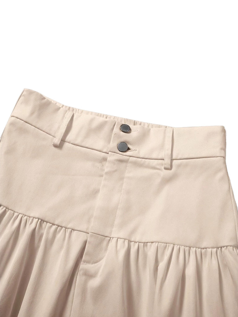 Beige 1940s Solid Multi-Layer Ruffled Skirt - vintage skirt, retro style