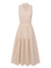 Beige 1940s Solid Stand Collar V-Neck Dress, vintage dress, retro fashion - perfect for women who love vintage and retro fashion