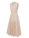 Beige 1940s Solid Stand Collar V-Neck Dress, vintage dress, retro fashion - perfect for women who love vintage and retro fashion
