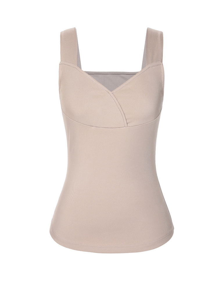 Beige 1940s Solid Sweetheart Knitted Top - vintage fashion, retro style
