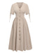 Beige 1940s Solid V-Neck Buttons Dress, vintage dress, retro fashion - perfect for women who love vintage and retro fashion
