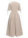 Beige 1940s Solid V-Neck Buttons Dress, vintage dress, retro fashion - perfect for women who love vintage and retro fashion