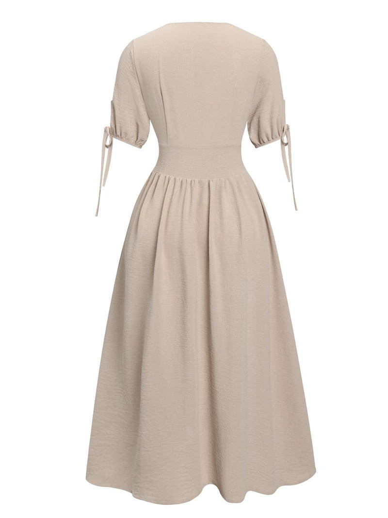 beige dress with buttons 1940s Solid V-Neck Soft Mint Oh Polly Black Sequin Collection:Seaside Covers - White this tailored maxi features