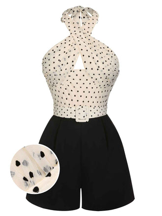 She finds her 1950s story in this Beige 1950s 3D Heart Halter Patchwork Romper