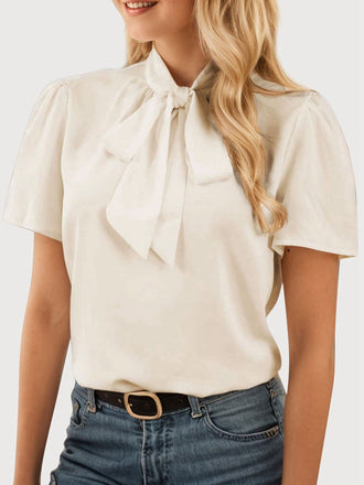 Beige 1950s Bow Tie Knot Blouse - vintage fashion, retro style