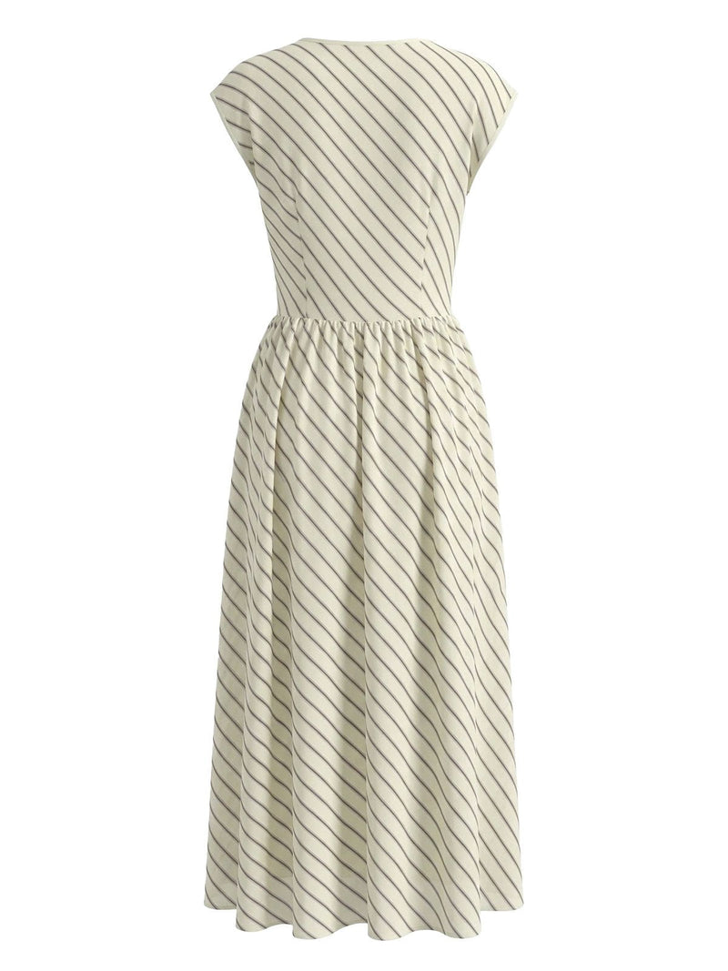 beige swing dress PINCH Kate Cream Pleated Swing Tank Mini Dress – Momni Boutique main image 1