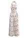 Beige 1950s Halter Floral Backless Jumpsuit - vintage jumpsuit, retro fashion