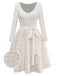 Beige 1950s Keyhole Bow Knit Plush Patchwork Dress - vintage dress, retro fashion, rockabilly