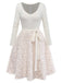 Beige 1950s Keyhole Bow Knit Plush Patchwork Dress - vintage dress, retro fashion, rockabilly