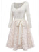 Beige 1950s Keyhole Bow Knit Plush Patchwork Dress - vintage dress, retro fashion, rockabilly