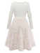 Beige 1950s Keyhole Bow Knit Plush Patchwork Dress - vintage dress, retro fashion, rockabilly