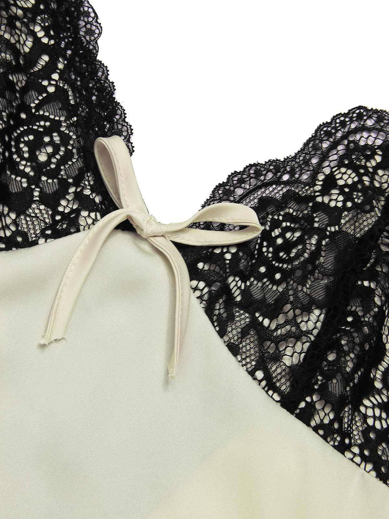 Beige 1950s Lace Patchwork Satin Straps Nightgown — a 1950s silhouette that turns sidewalks into runways
