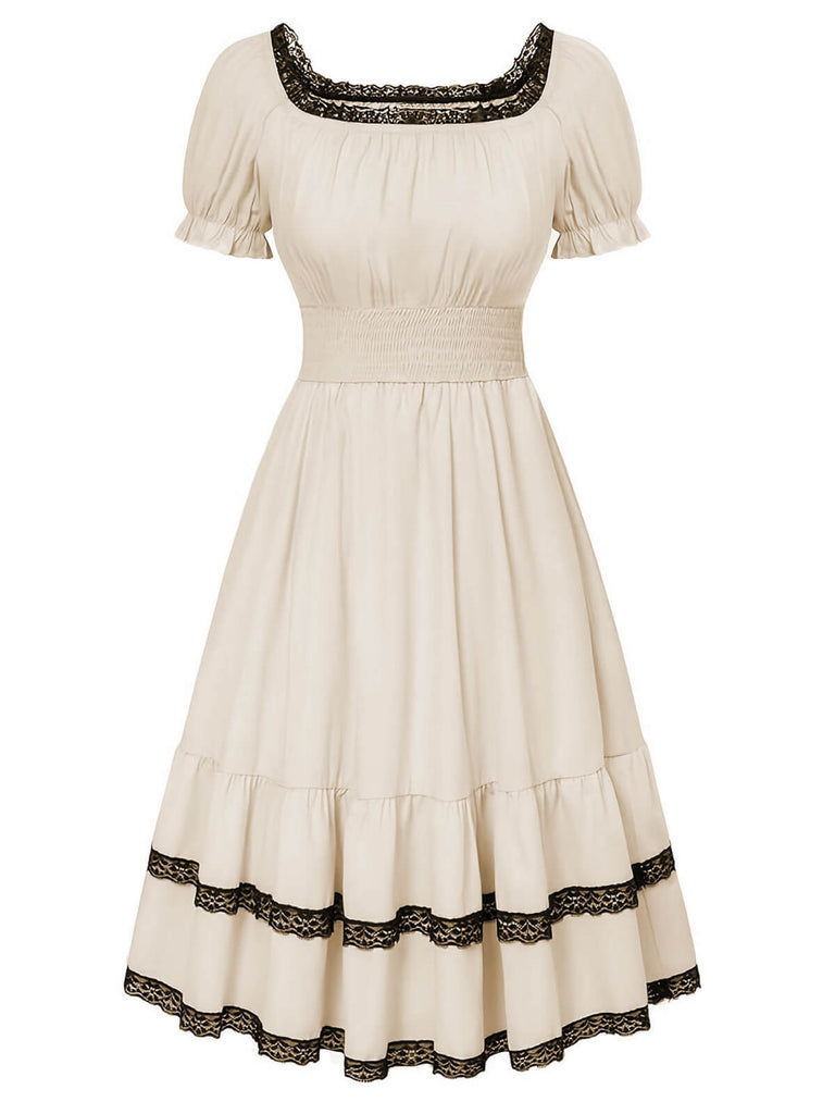 Beige 1950s Lace Patchwork Square Neck Dress, vintage dress, retro fashion, rockabilly, pin-up fashion - perfect for women who love vintage and retro fashion
