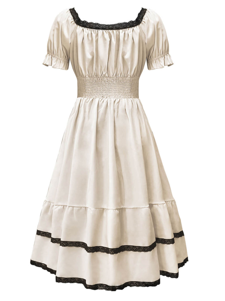 Beige 1950s Lace Patchwork Square Neck Dress, vintage dress, retro fashion, rockabilly, pin-up fashion - perfect for women who love vintage and retro fashion