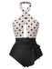 Beige 1950s Polka Dot Halter One-Piece Swimsuit, vintage swimsuit, pin-up swimwear - perfect for women who love vintage and retro fashion