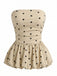 Beige 1950s Polka Dot Strapless Flared Peplum Hem Top, vintage top, retro blouse - perfect for women who love vintage and retro fashion