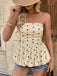 Beige 1950s Polka Dot Strapless Flared Peplum Hem Top, vintage top, retro blouse - perfect for women who love vintage and retro fashion
