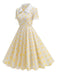 Beige 1950s Polka Dots Lapel Buttons Dress - vintage dress, retro fashion, rockabilly