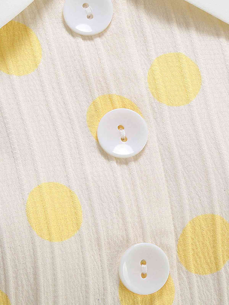 Beige 1950s Polka Dots Lapel Buttons Dress - vintage dress, retro fashion, rockabilly
