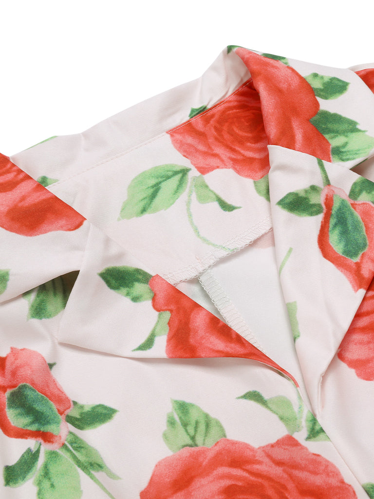 Beige 1950s Roses Lapel Dress With Belt, vintage dress, retro fashion, rockabilly, pin-up fashion - perfect for women who love vintage and retro fashion