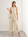 Beige 1950s Solid Lace-Up Halter Belted Jumpsuit - vintage jumpsuit, retro fashion