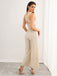 Beige 1950s Solid Lace-Up Halter Belted Jumpsuit - vintage jumpsuit, retro fashion