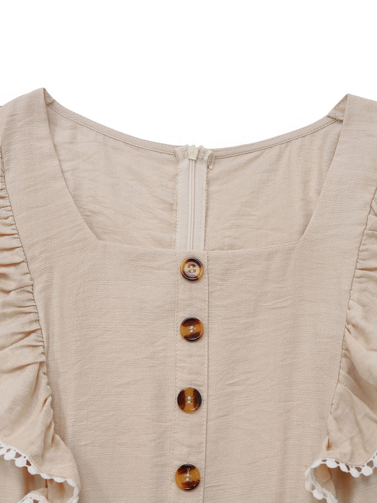 This Beige 1950s Solid Ruffled Cap Sleeves Jumpsuit whispers 1950s secrets to those who notice