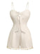 She finds her 1950s story in this Beige 1950s Solid Spaghetti Straps Smocked Romper