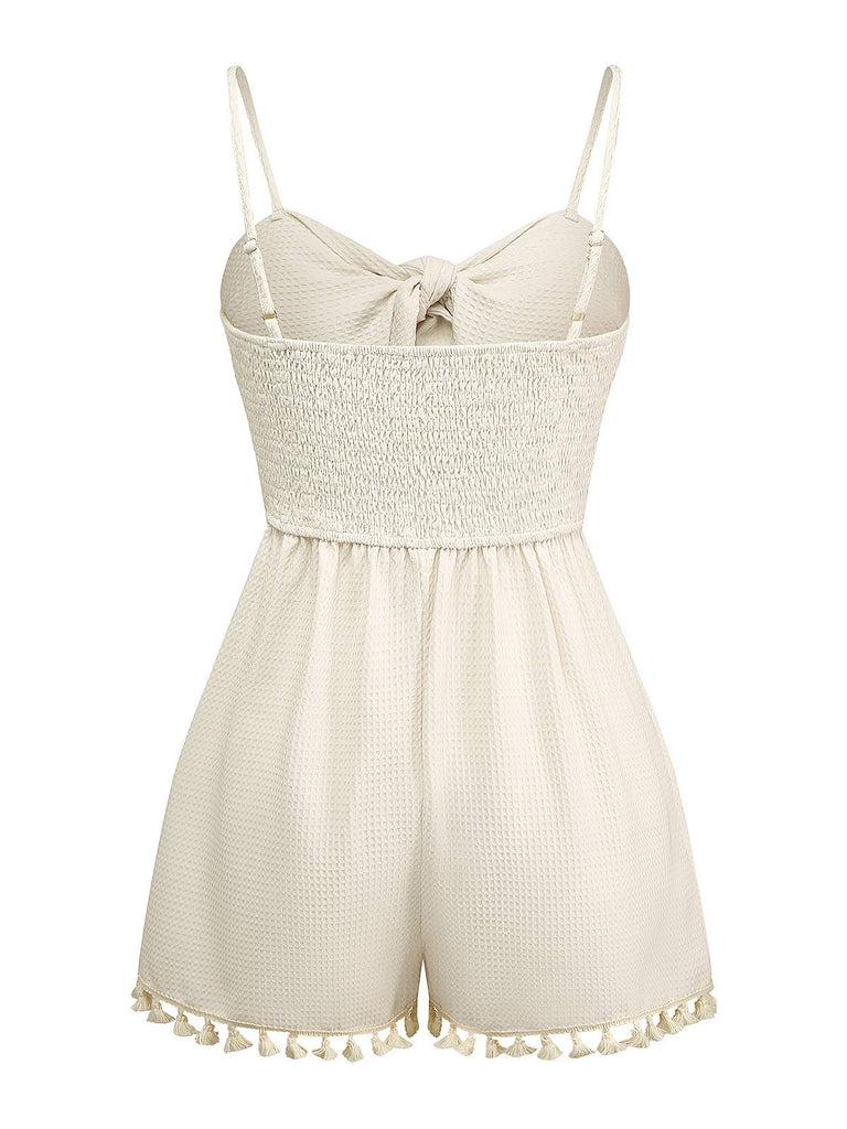 Beige 1950s Solid Spaghetti Straps Smocked Romper: timeless 1950s elegance she makes her own