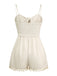 Beige 1950s Solid Spaghetti Straps Smocked Romper: timeless 1950s elegance she makes her own