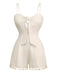 She finds her 1950s story in this Beige 1950s Solid Spaghetti Straps Smocked Romper