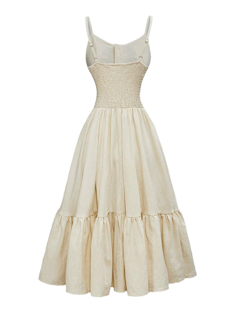 Beige 1950s Spaghetti Strap Embroidered Dress Beige 1950s Spaghetti Strap Embroidered Dress