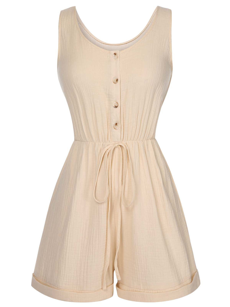 Beige 1950s Strap Belted Sleeveless Romper, vintage romper, retro jumpsuit - perfect for women who love vintage and retro fashion